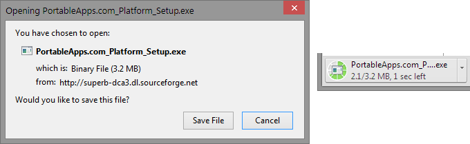 Opening PortableApps.com_Platform_Setup.exe. You have chosen to open: PortableApps.com_Platform_Setup.exe. Would you like to save this file? - or - PortableApps.com_Platform_Setup.exe 2 seconds left