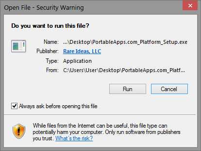Open File - Security Warning. Do you want to run this file?